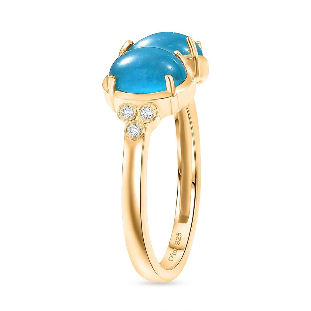 D'Joy Paraiba Moonstone & White Zircon Ring in 18K Yellow Gold Plated Sterling Silver 2.81 Ct.