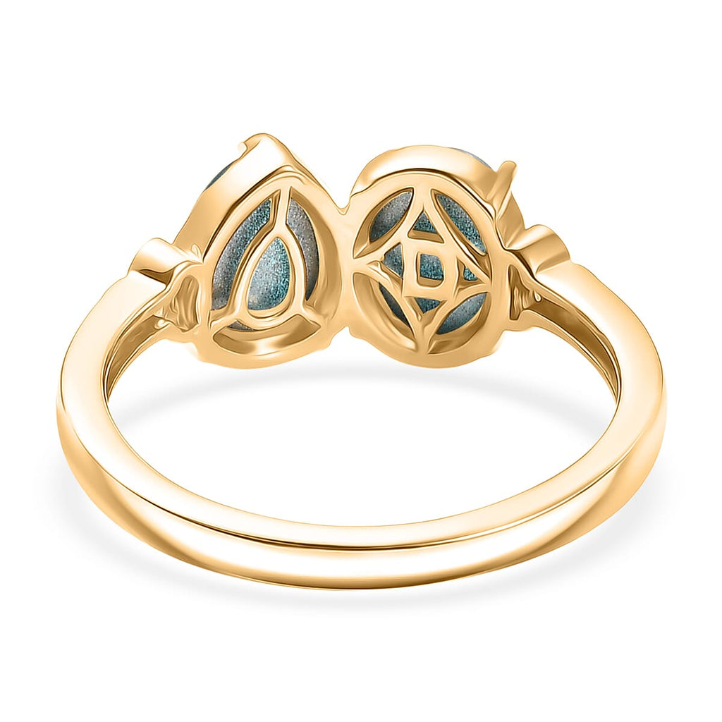 D'Joy Paraiba Moonstone & White Zircon Ring in 18K Yellow Gold Plated Sterling Silver 2.81 Ct.
