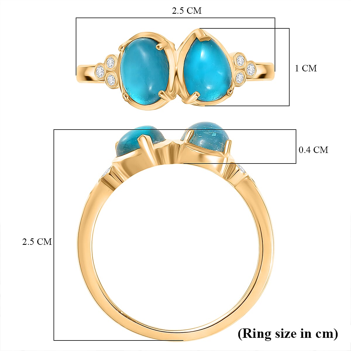 D'Joy Paraiba Moonstone &amp; White Zircon Ring in 18K Yellow Gold Plated Sterling Silver 2.81 Ct. 8324781 6
