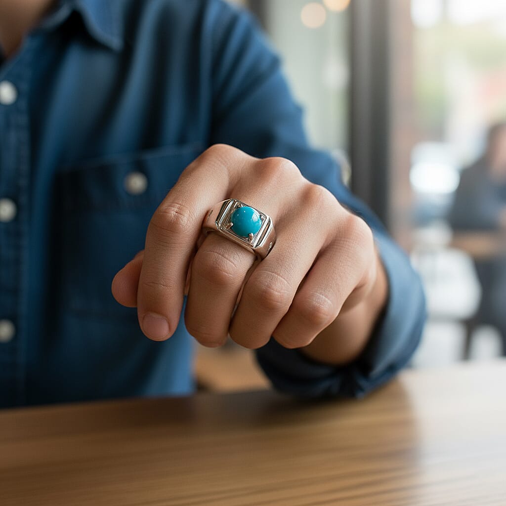 D'Joy Paraiba Moonstone &amp; White Zircon Mens Ring in Platinum Overlay Sterling Silver 2.16 Ct, Silver Wt. 5.20 Gms. 8324708 3