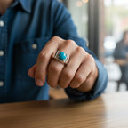 D'Joy Paraiba Moonstone & White Zircon Mens Ring in Platinum Overlay Sterling Silver 2.16 Ct, Silver Wt. 5.20 Gms.