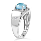 D'Joy Paraiba Moonstone & White Zircon Mens Ring in Platinum Overlay Sterling Silver 2.16 Ct, Silver Wt. 5.20 Gms.
