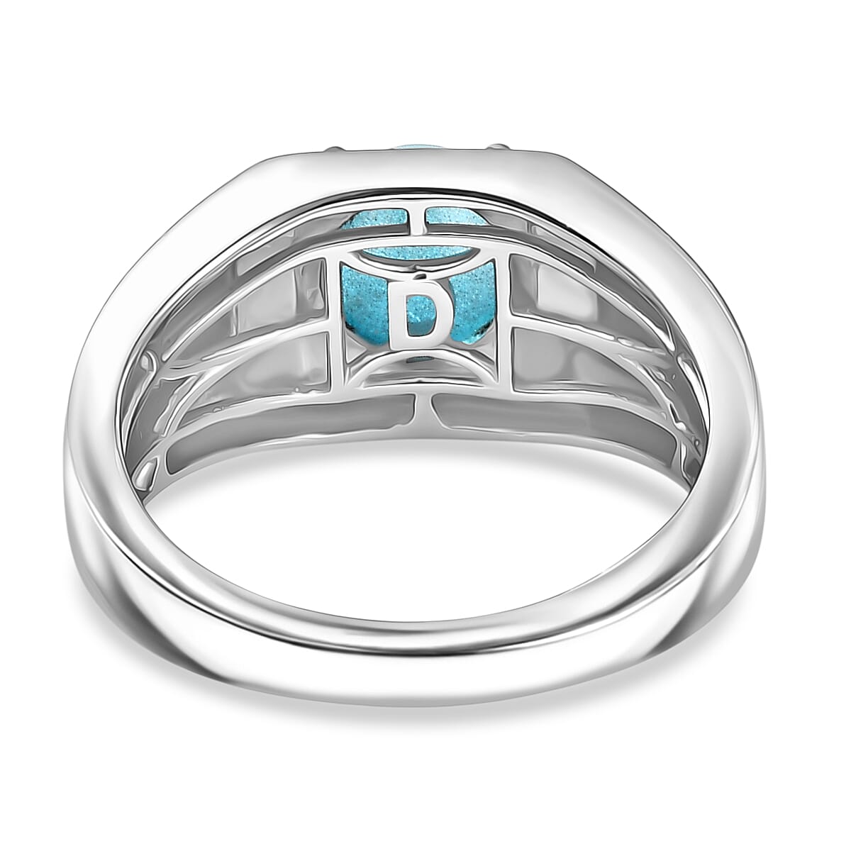 D'Joy Paraiba Moonstone &amp; White Zircon Mens Ring in Platinum Overlay Sterling Silver 2.16 Ct, Silver Wt. 5.20 Gms. 8324708 5