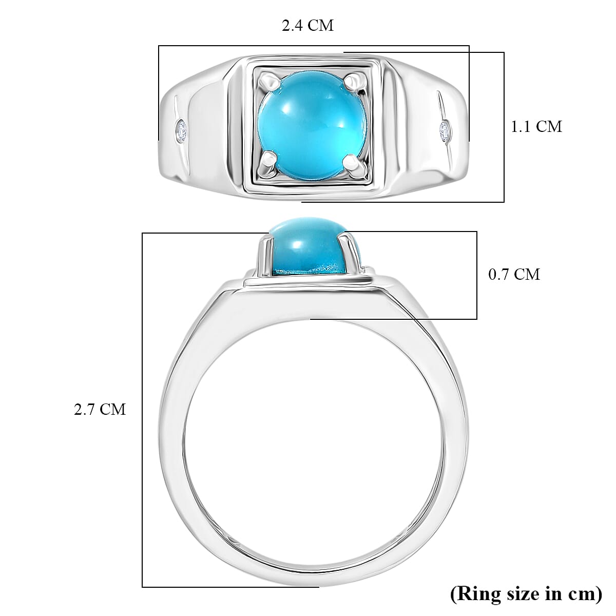D'Joy Paraiba Moonstone &amp; White Zircon Mens Ring in Platinum Overlay Sterling Silver 2.16 Ct, Silver Wt. 5.20 Gms. 8324708 6