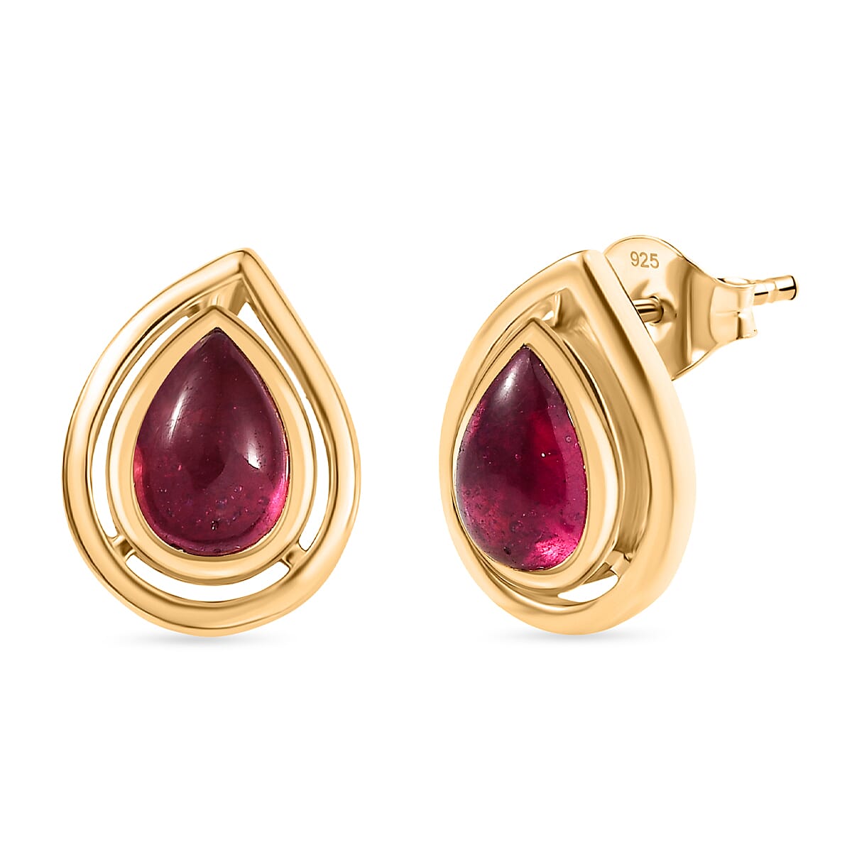 D'Joy Pear Cut Cabo Delgado Ruby Earring with Push Back in Yellow Gold Plated Sterling Silver 2.43 Ct. 8265108 0
