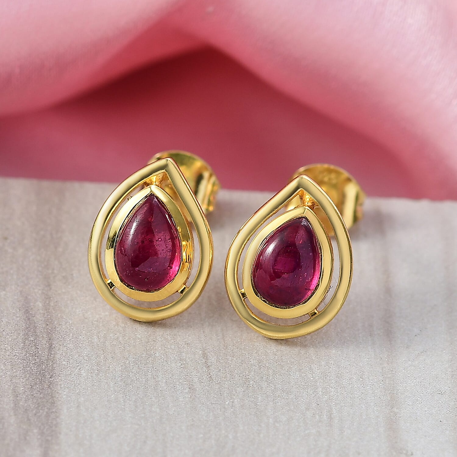 D'Joy Pear Cut Cabo Delgado Ruby Earring with Push Back in Yellow Gold Plated Sterling Silver 2.43 Ct. 8265108 1