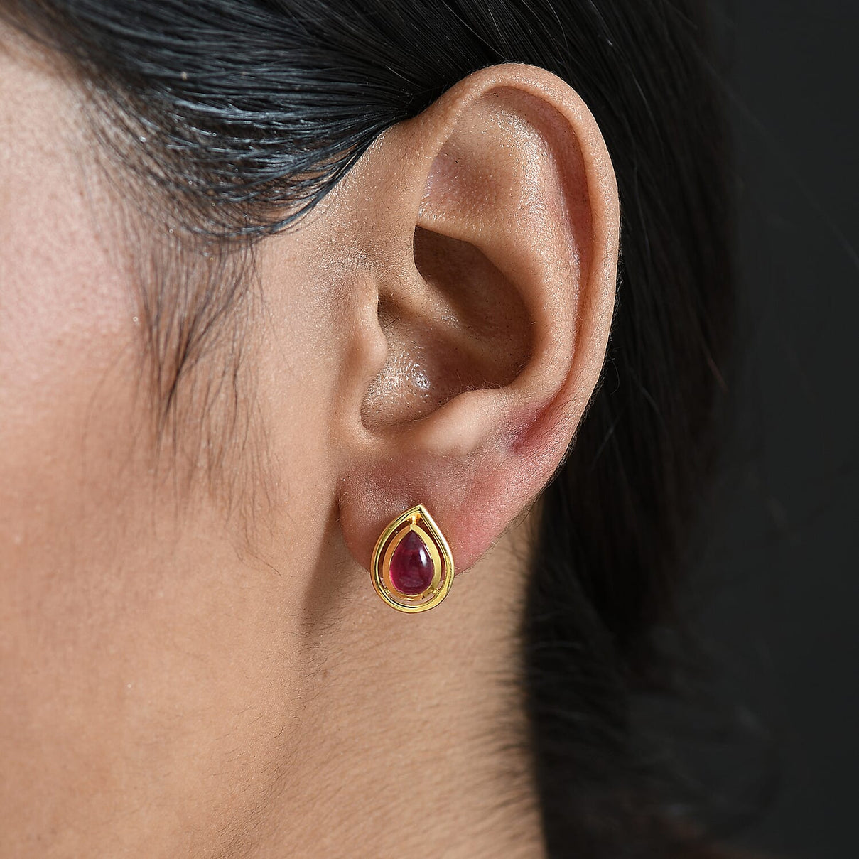 D'Joy Pear Cut Cabo Delgado Ruby Earring with Push Back in Yellow Gold Plated Sterling Silver 2.43 Ct. 8265108 2