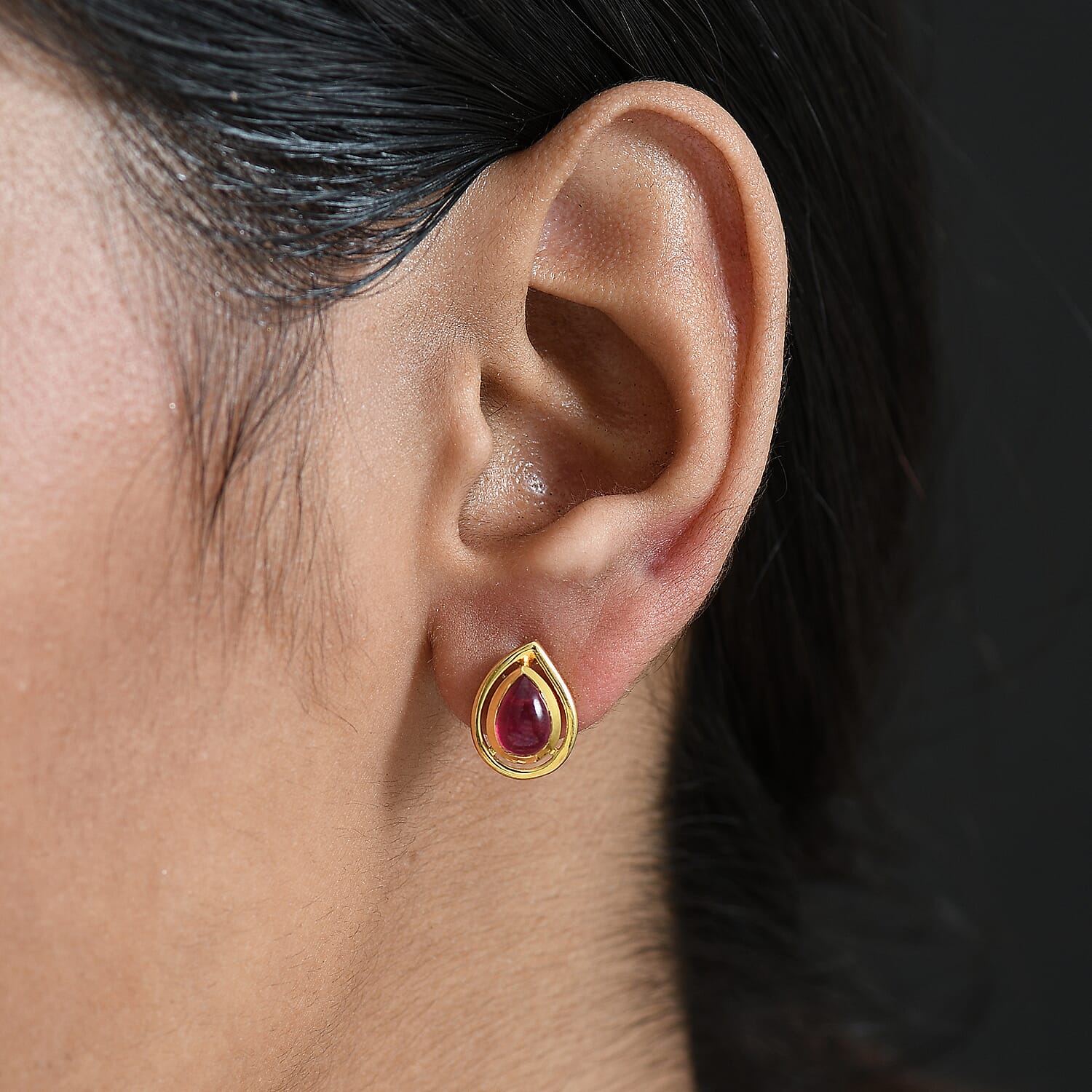 D'Joy Pear Cut Cabo Delgado Ruby Earring with Push Back in Yellow Gold Plated Sterling Silver 2.43 Ct. 8265108 2