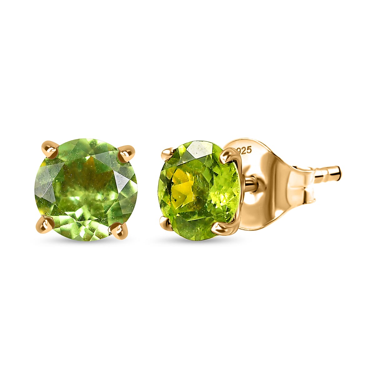 D'joy Garden Natural Hebei Peridot Studs 2 Stone Push Post Earring in Yellow Gold Plating Sterling Silver 1.75 Ct. 8232731 0