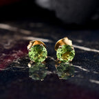 D'joy Garden Natural Hebei Peridot Studs 2 Stone Push Post Earring in Yellow Gold Plating Sterling Silver 1.75 Ct.