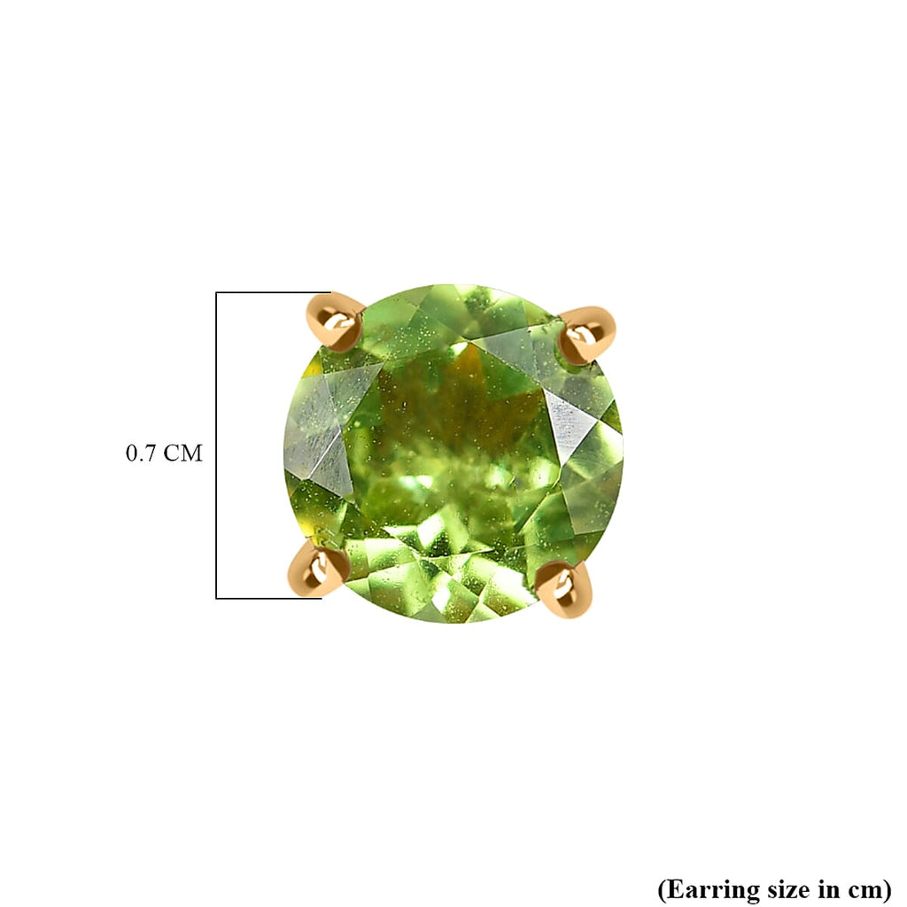 D'joy Garden Natural Hebei Peridot Studs 2 Stone Push Post Earring in Yellow Gold Plating Sterling Silver 1.75 Ct.