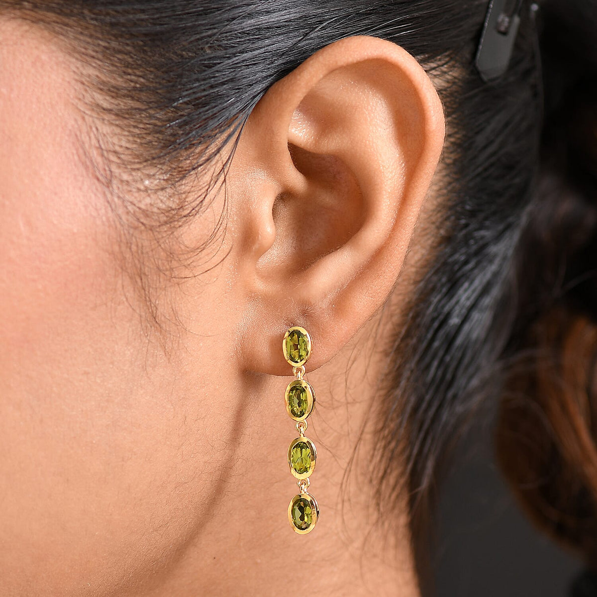 D'joy Natural Hebei Peridot Branchlet Dangles Earring with Push Back in Yellow Gold Plating Sterling Silver 3.87 Ct. 8232773 3