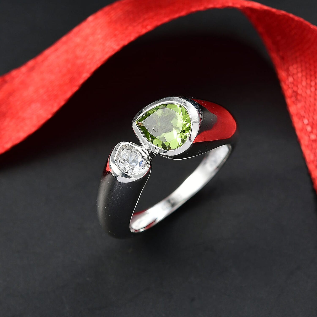 D'Joy Peridot &amp; Moissanite Bypass Ring in Rhodium Overlay Sterling Silver 1.40 Ct. V32520590 2