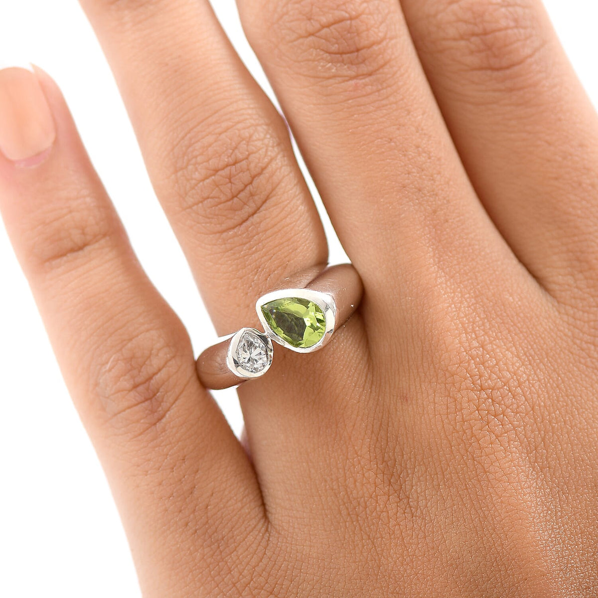 D'Joy Peridot &amp; Moissanite Bypass Ring in Rhodium Overlay Sterling Silver 1.40 Ct. V32520590 3