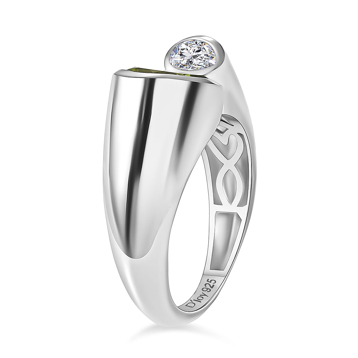 D'Joy Peridot &amp; Moissanite Bypass Ring in Rhodium Overlay Sterling Silver 1.40 Ct. V32520590 4