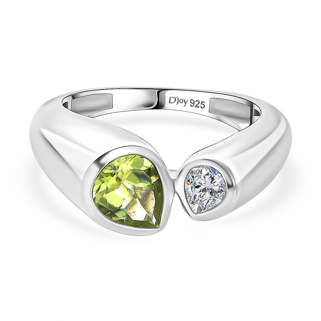 D'Joy Peridot & Moissanite Bypass Ring in Rhodium Overlay Sterling Silver 1.40 Ct.