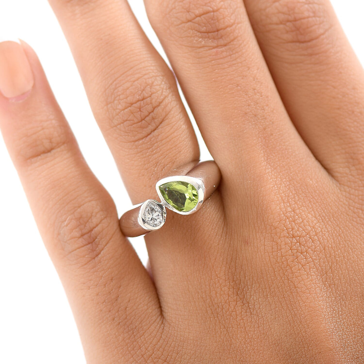 D'Joy Peridot &amp; Moissanite Bypass Ring in Rhodium Overlay Sterling Silver 1.40 Ct. V32534394 3