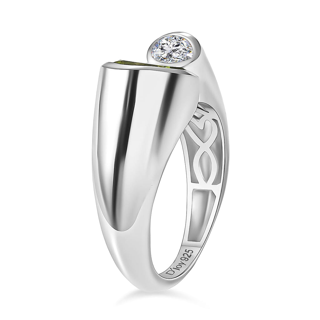 D'Joy Peridot & Moissanite Bypass Ring in Rhodium Overlay Sterling Silver 1.40 Ct.