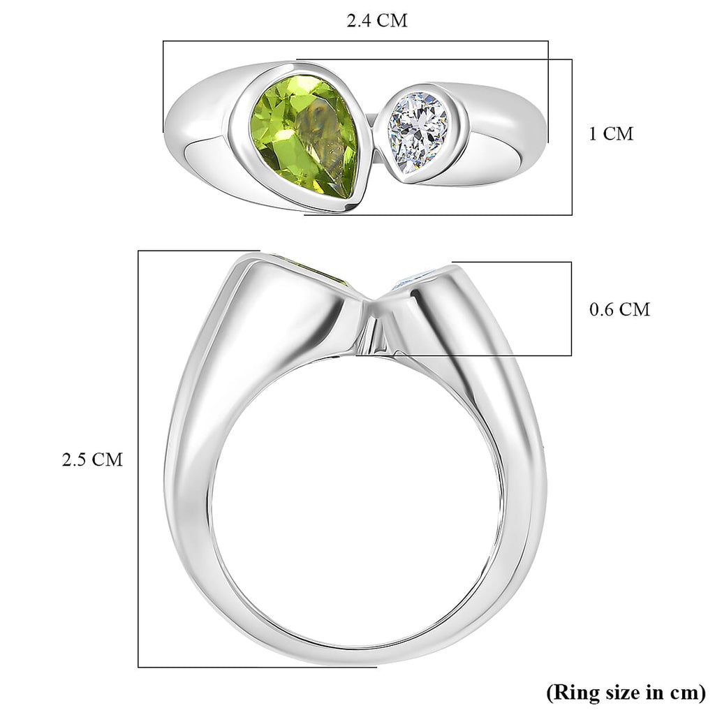 D'Joy Peridot & Moissanite Bypass Ring in Rhodium Overlay Sterling Silver 1.40 Ct.