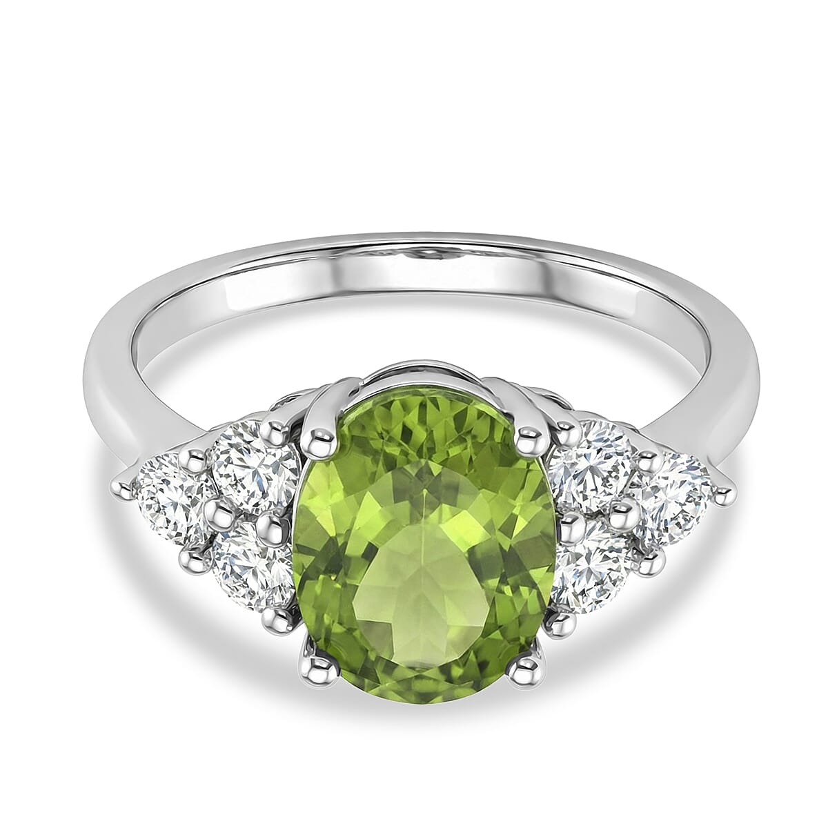 D'Joy Peridot, Moissanite Cocktail Ring in Rhodium Overlay Sterling Silver 3.36 Ct. 8380901 0