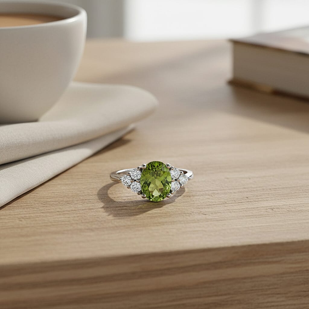 D'Joy Peridot, Moissanite Cocktail Ring in Rhodium Overlay Sterling Silver 3.36 Ct. 8380901 2