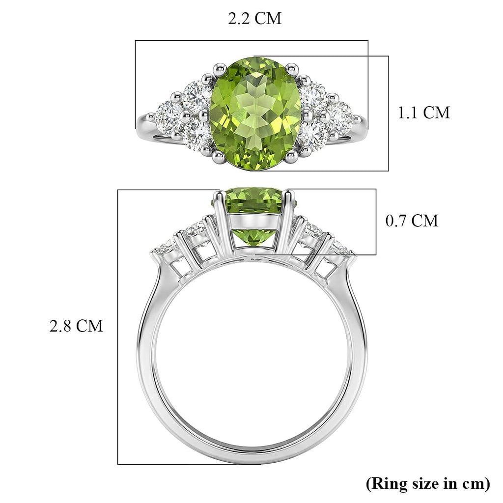D'Joy Peridot & Moissanite Cluster Shoulder Ring in Rhodium Overlay Sterling Silver 3.36 Ct.