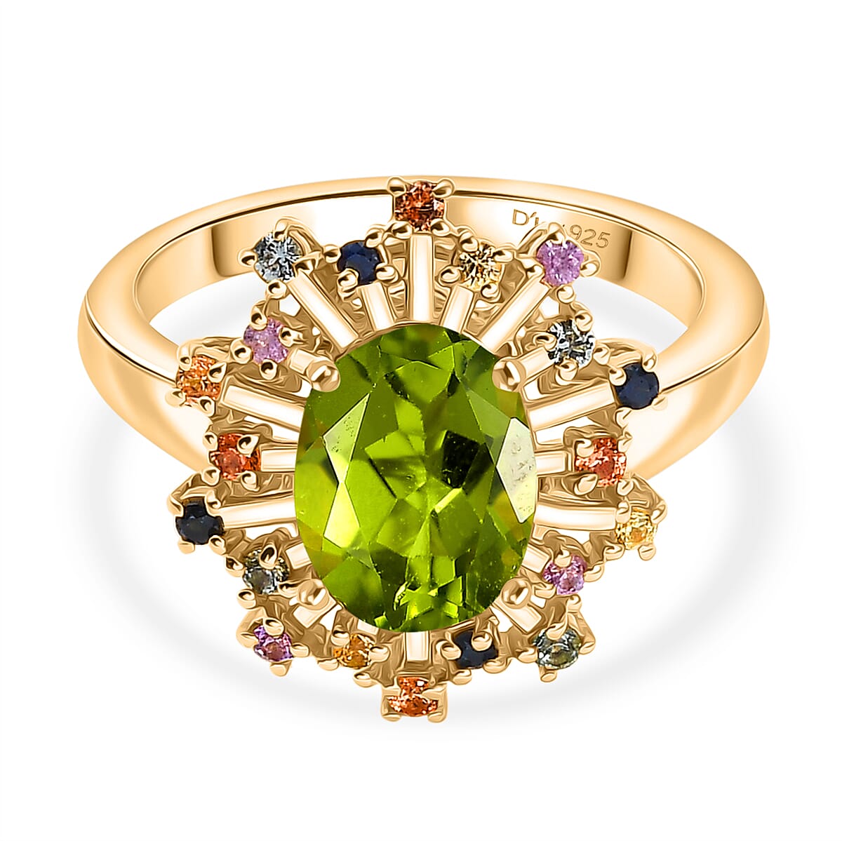 D'Joy Peridot &amp; Multi Sapphire Cluster Ring in 18K Vermeil Yellow Gold Plated Sterling Silver 2.22 Ct. 8297617 0