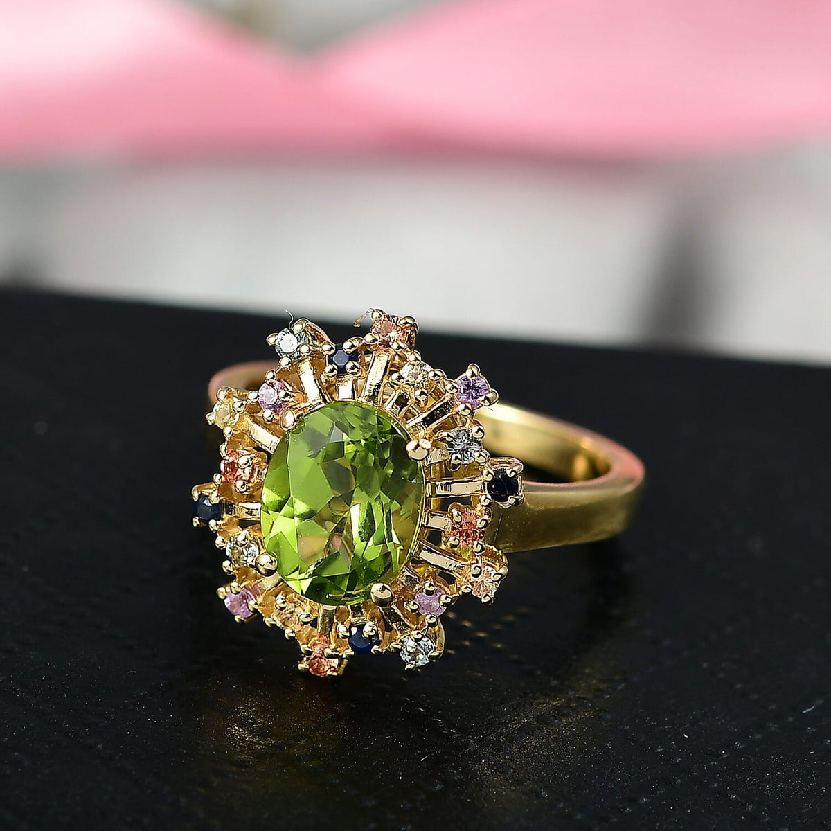 D'Joy Peridot &amp; Multi Sapphire Cluster Ring in 18K Vermeil Yellow Gold Plated Sterling Silver 2.22 Ct. 8297617 2
