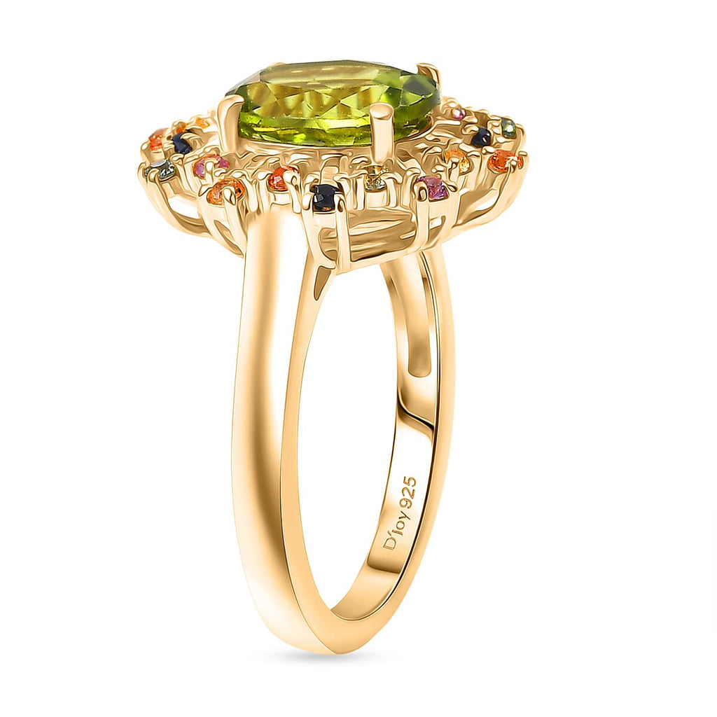 D'Joy Peridot & Multi Sapphire Cluster Ring in 18K Vermeil Yellow Gold Plated Sterling Silver 2.22 Ct.