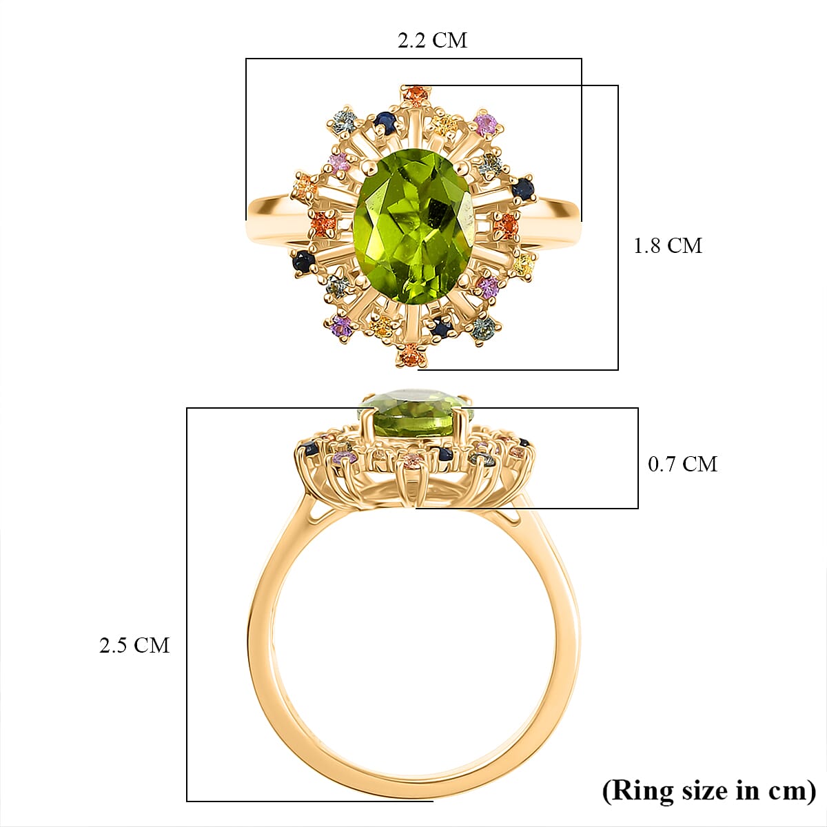 D'Joy Peridot &amp; Multi Sapphire Cluster Ring in 18K Vermeil Yellow Gold Plated Sterling Silver 2.22 Ct. 8297617 6