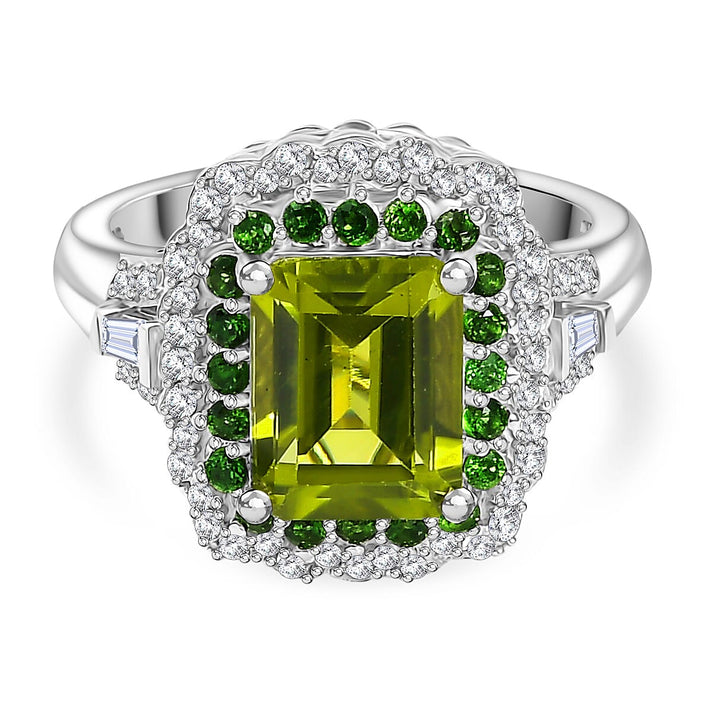 D'Joy Peridot, Natural Chrome Diopside &amp; White Zircon Solitaire Ring in Rhodium Overlay Sterling Silver 3.65 Ct. 8251552 1