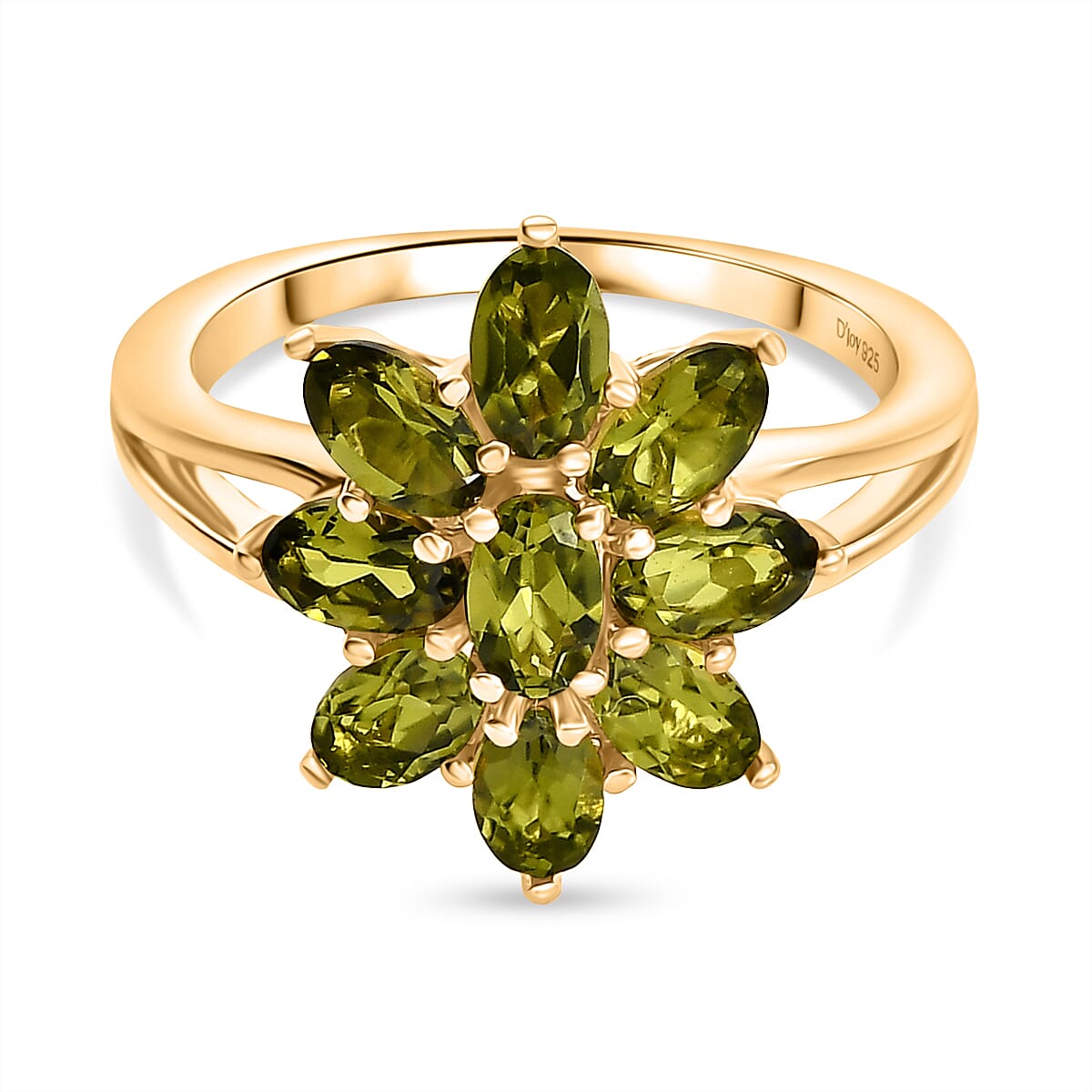 D'joy Natural Hebei Peridot Bloom Ring in 18K Yellow Gold Plated Sterling Silver 2.07 Ct. 8232516 0