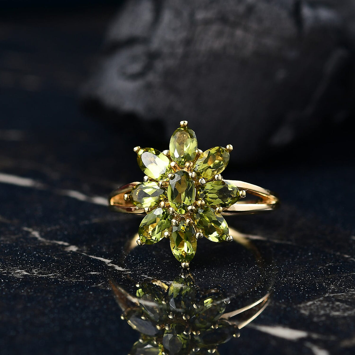 D'joy Natural Hebei Peridot Bloom Ring in 18K Yellow Gold Plated Sterling Silver 2.07 Ct. 8232516 1