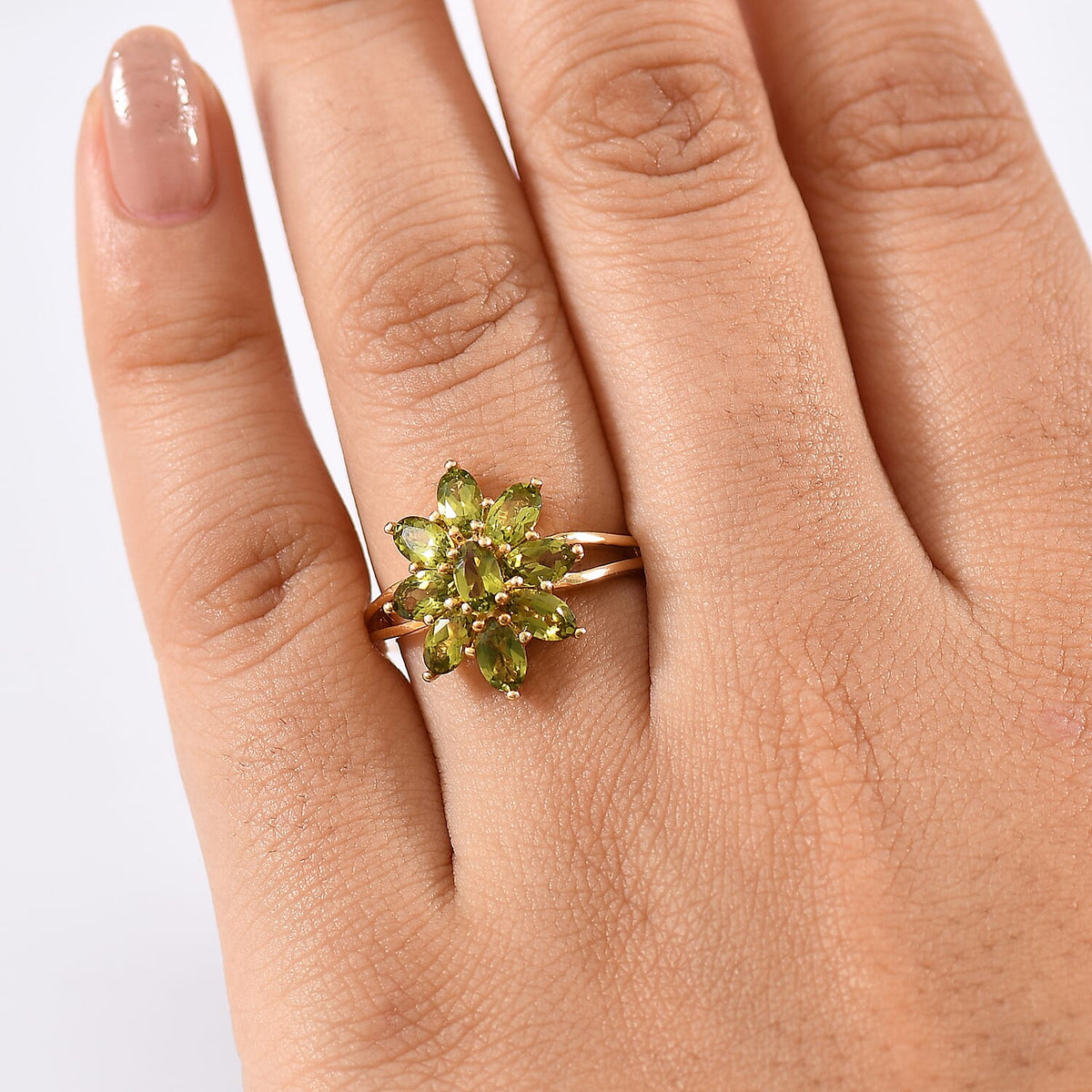 D'joy Natural Hebei Peridot Bloom Ring in 18K Yellow Gold Plated Sterling Silver 2.07 Ct. 8232516 2