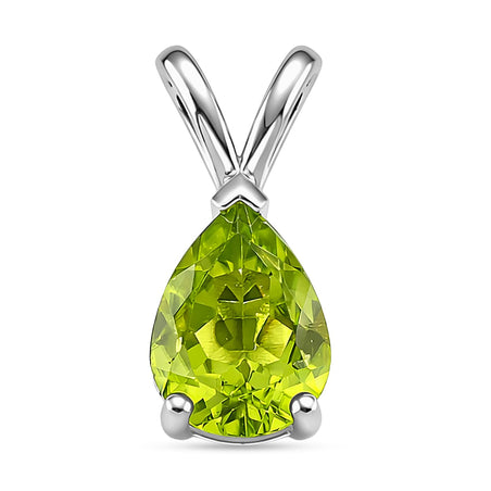 D'Joy Peridot Pear Cut Solitaire Pendant in Rhodium Overlay Sterling Silver 1.80 Ct. 8380893 1