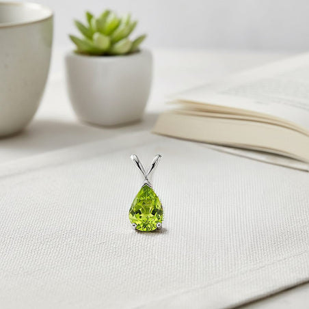 D'Joy Peridot Pear Cut Solitaire Pendant in Rhodium Overlay Sterling Silver 1.80 Ct. 8380893 2
