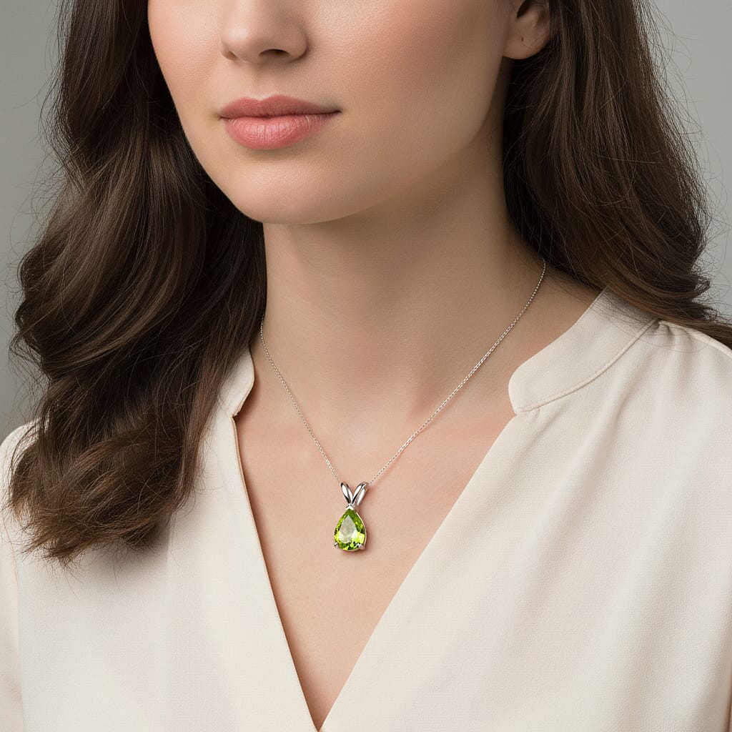D'Joy Peridot Pear Cut Solitaire Pendant in Rhodium Overlay Sterling Silver 1.80 Ct. 8380893 3