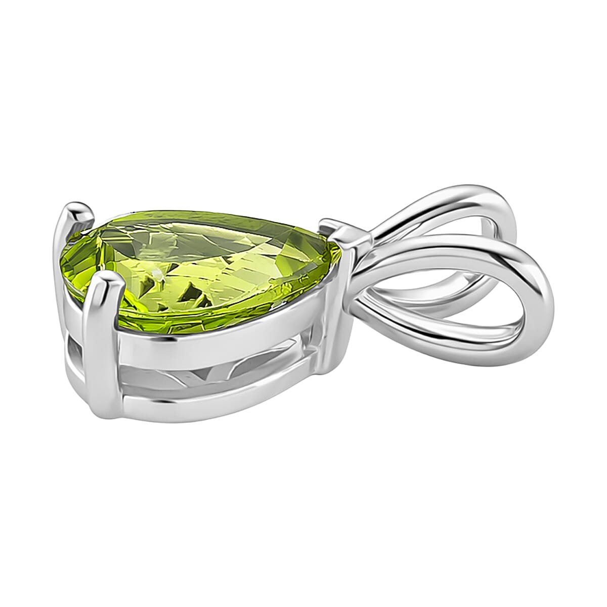 D'Joy Peridot Pear Cut Solitaire Pendant in Rhodium Overlay Sterling Silver 1.80 Ct. 8380893 4