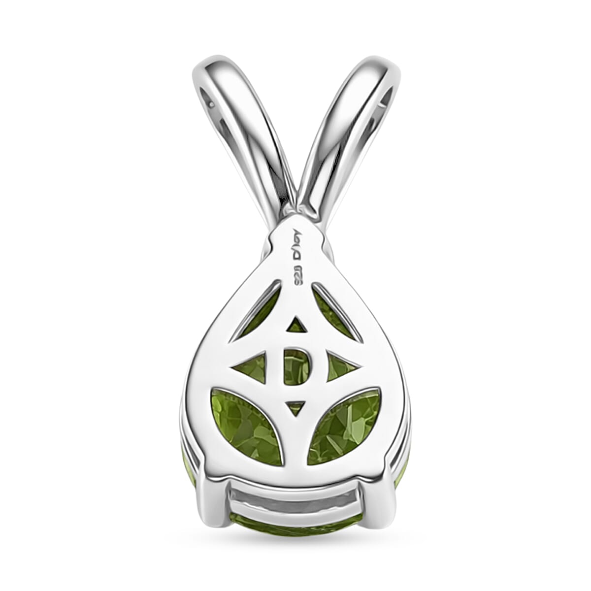 D'Joy Peridot Pear Cut Solitaire Pendant in Rhodium Overlay Sterling Silver 1.80 Ct. 8380893 5