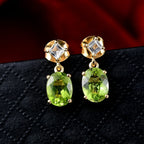 D'joy White Topaz & Natural Hebei Peridot Deco Earring with Push Back in Yellow Gold Plating Sterling Silver 3.15 Ct.