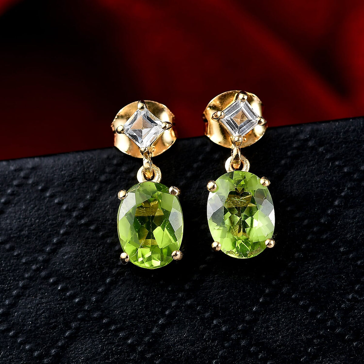 D'joy Natural Hebei Peridot, White Topaz Deco Earring with Push Back in Yellow Gold Plated Sterling Silver 3.15 Ct. 8232780 2