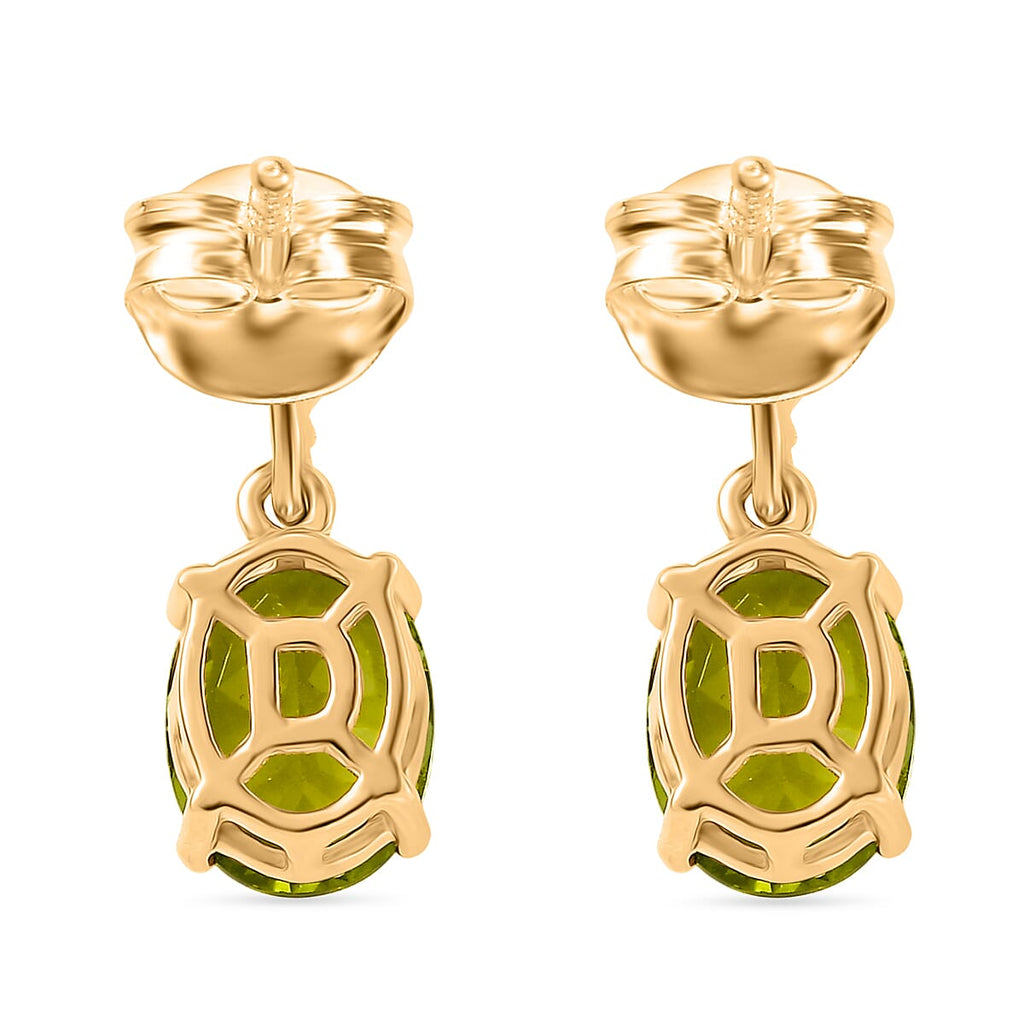 D'joy White Topaz & Natural Hebei Peridot Deco Earring with Push Back in Yellow Gold Plating Sterling Silver 3.15 Ct.
