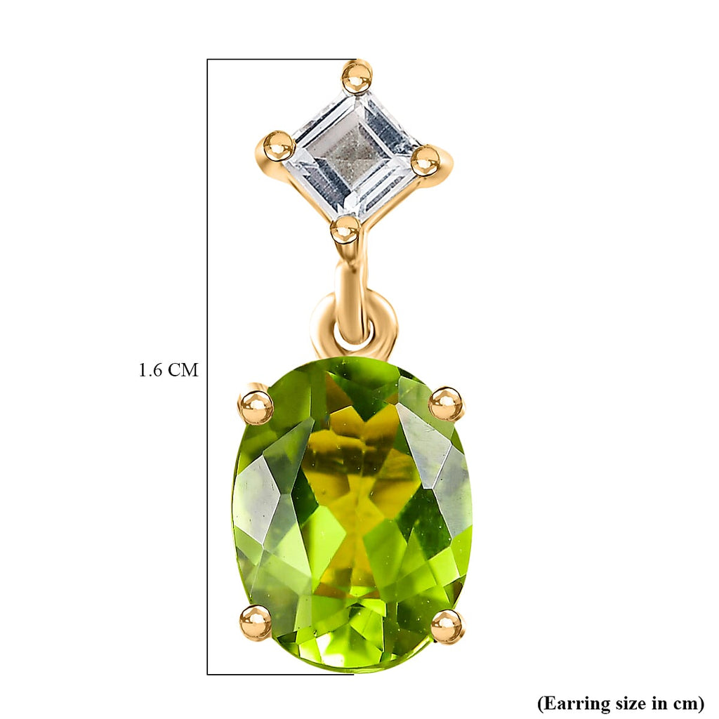 D'joy White Topaz & Natural Hebei Peridot Deco Earring with Push Back in Yellow Gold Plating Sterling Silver 3.15 Ct.
