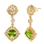 D'joy Natural Hebei Peridot & White Zircon Dangling Victorian Garden Twilight Earring with Push Back in Yellow Gold Plating Sterling Silver 2.46 Ct.