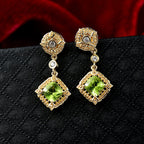 D'joy Natural Hebei Peridot & White Zircon Dangling Victorian Garden Twilight Earring with Push Back in Yellow Gold Plating Sterling Silver 2.46 Ct.