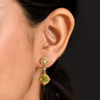 D'joy Natural Hebei Peridot & White Zircon Dangling Victorian Garden Twilight Earring with Push Back in Yellow Gold Plating Sterling Silver 2.46 Ct.
