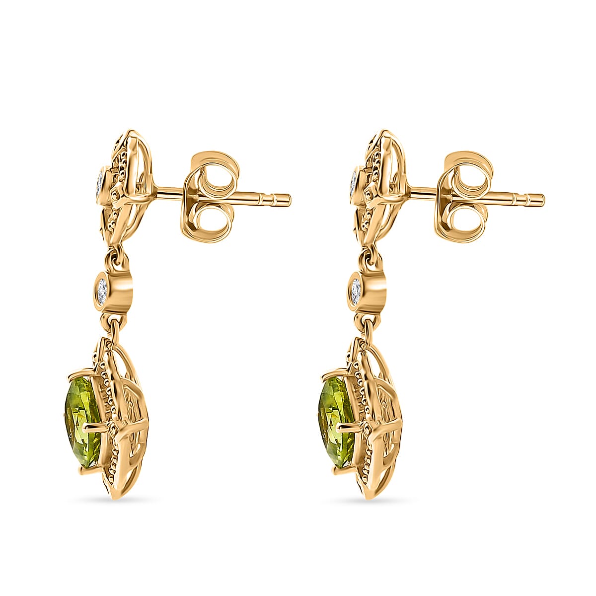 D'joy Natural Hebei Peridot, White Zircon Dangling Victorian Garden Twilight Earring in Yellow Gold Plated Sterling Silver 2.46 Ct. 8232783 4