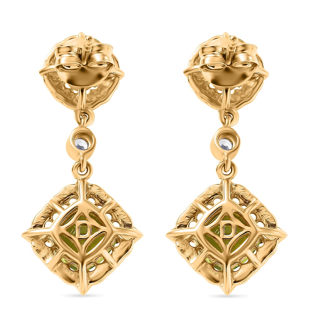 D'joy Natural Hebei Peridot & White Zircon Dangling Victorian Garden Twilight Earring with Push Back in Yellow Gold Plating Sterling Silver 2.46 Ct.