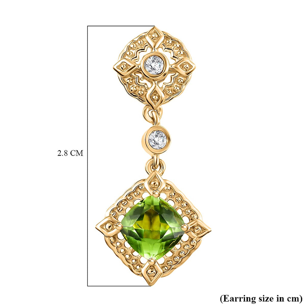 D'joy Natural Hebei Peridot & White Zircon Dangling Victorian Garden Twilight Earring with Push Back in Yellow Gold Plating Sterling Silver 2.46 Ct.