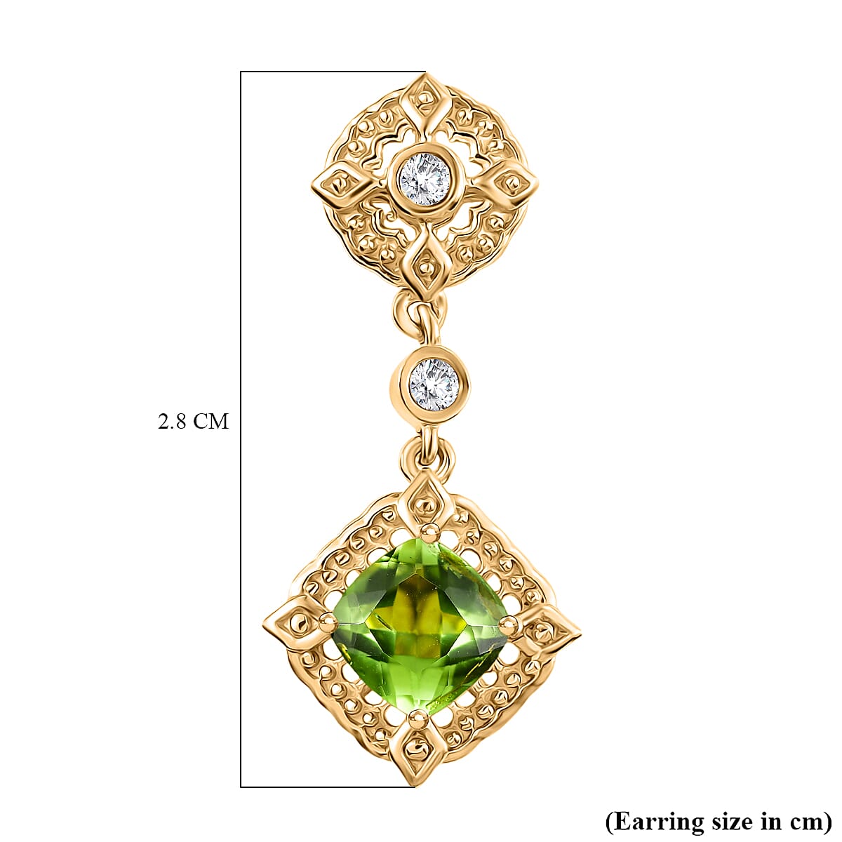 D'joy Natural Hebei Peridot, White Zircon Dangling Victorian Garden Twilight Earring in Yellow Gold Plated Sterling Silver 2.46 Ct. 8232783 6